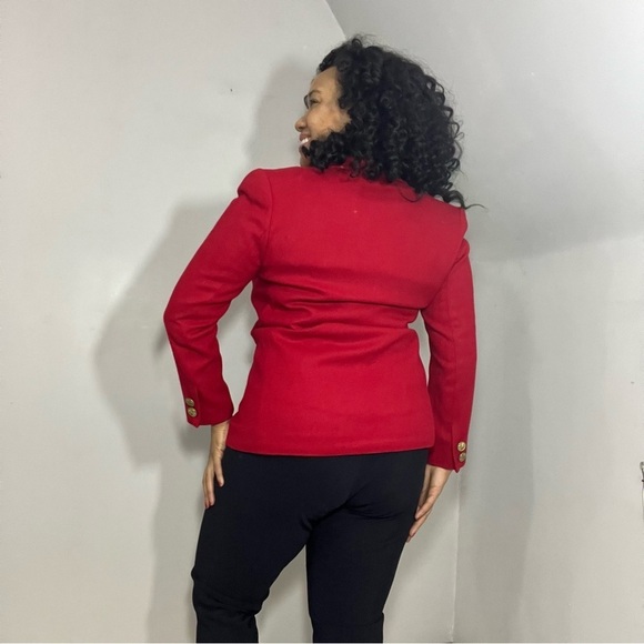 Vintage red wool preppy classic cinched waist blazer jacket single button sz 4 - Picture 5 of 16
